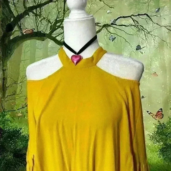 Free  People Drift Away Yellow Cold Shoulder Mini Dress Size L - Picture 3 of 12
